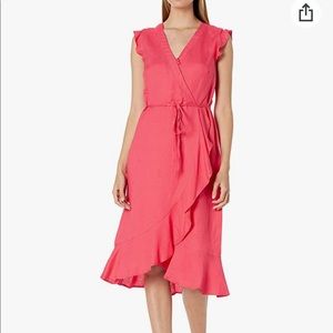 Karl Lagerfeld linen coral/pink V-Neck flutter-sleeve dress — Size 0. NWT.